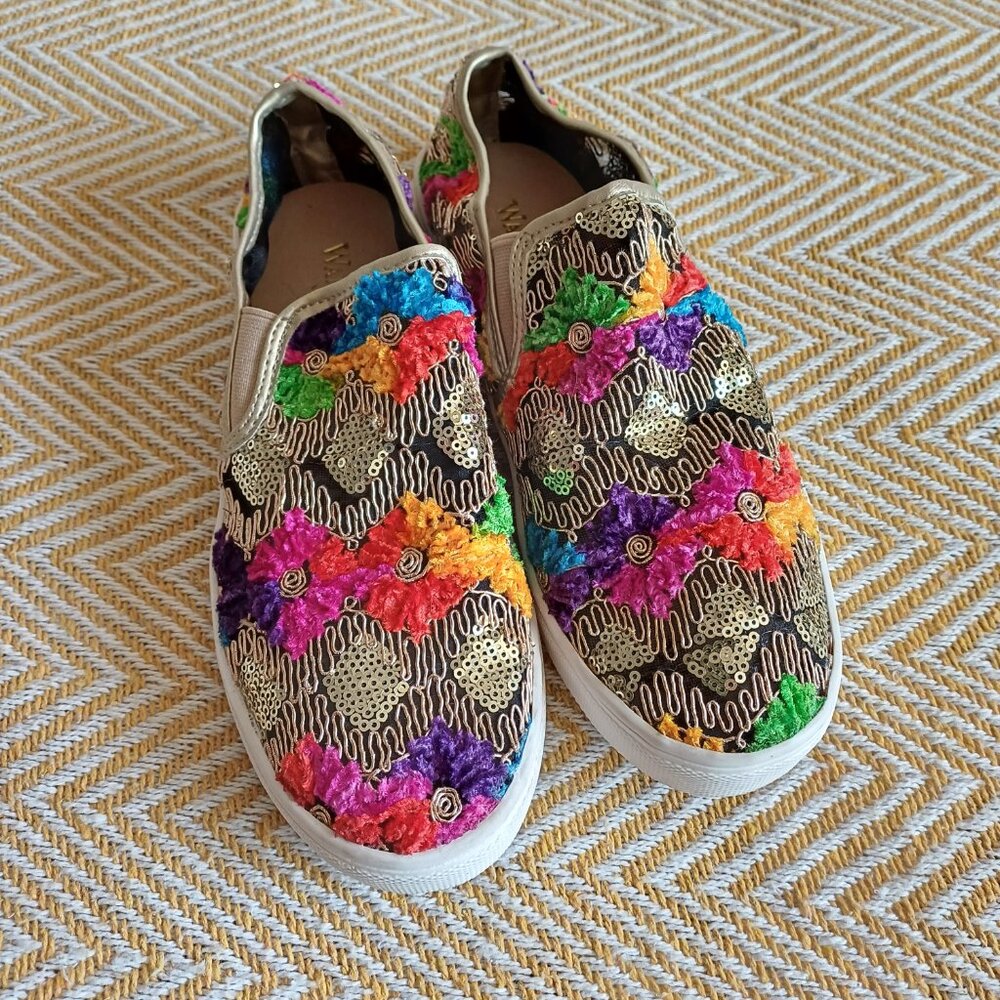 Stunning Wanted Renoir Colorful Embroidered Sequins Slip On Shoes Size 7